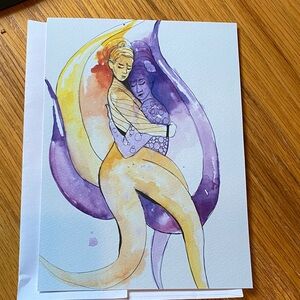 Carrie Hilgert watercolor called Soulmates Embrace Art Print - Purple and Yellow